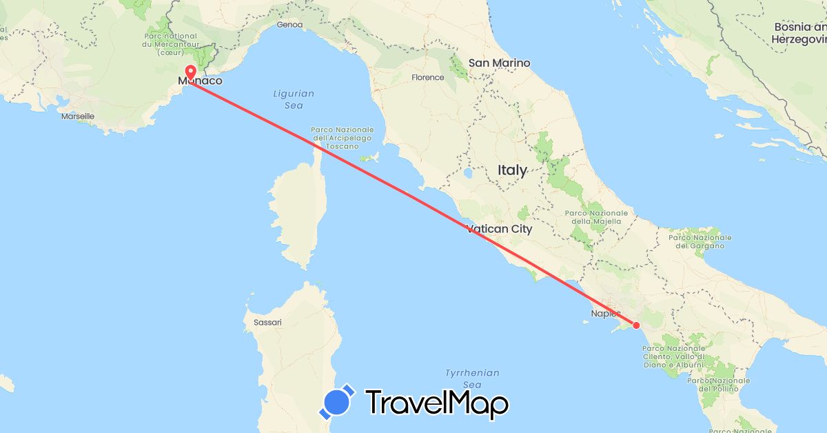 TravelMap itinerary: hiking in France, Italy (Europe)